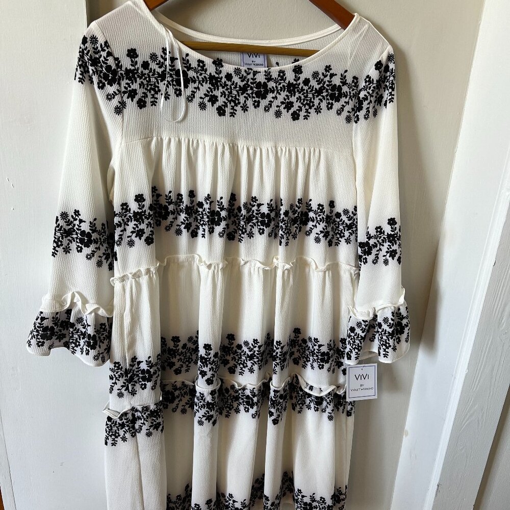 Vivi By Violet Weekend 3/4 Bell Sleeve Floral Ruffle White Boho Dress women, NEW